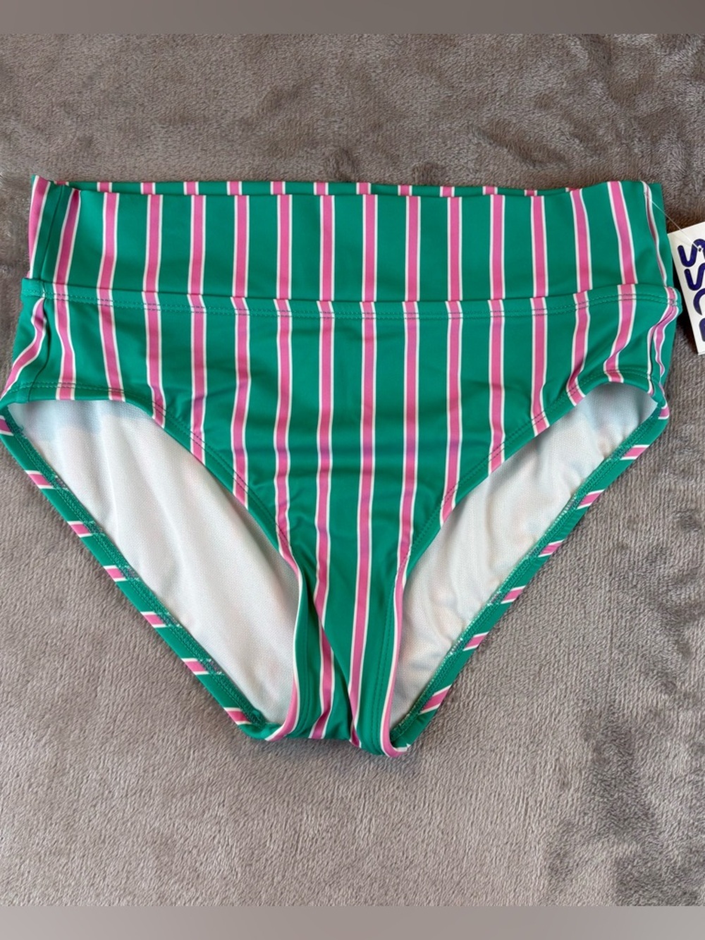 NWT High-Waisted Striped Bikini Bottoms Green & Pink S